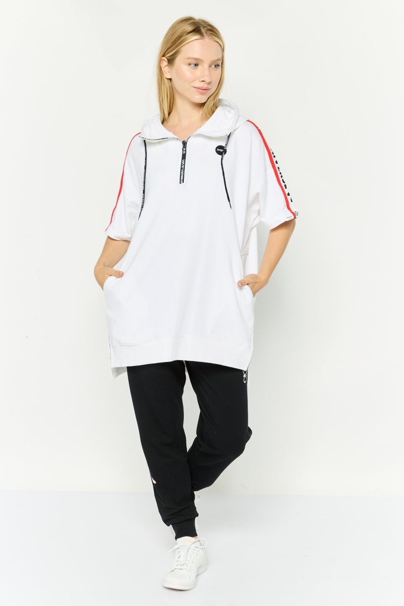 Aape By A Bathing Ape Women Hooded  Brand Logo Short Sleeves Sweatshirt, White Combo - Image 2